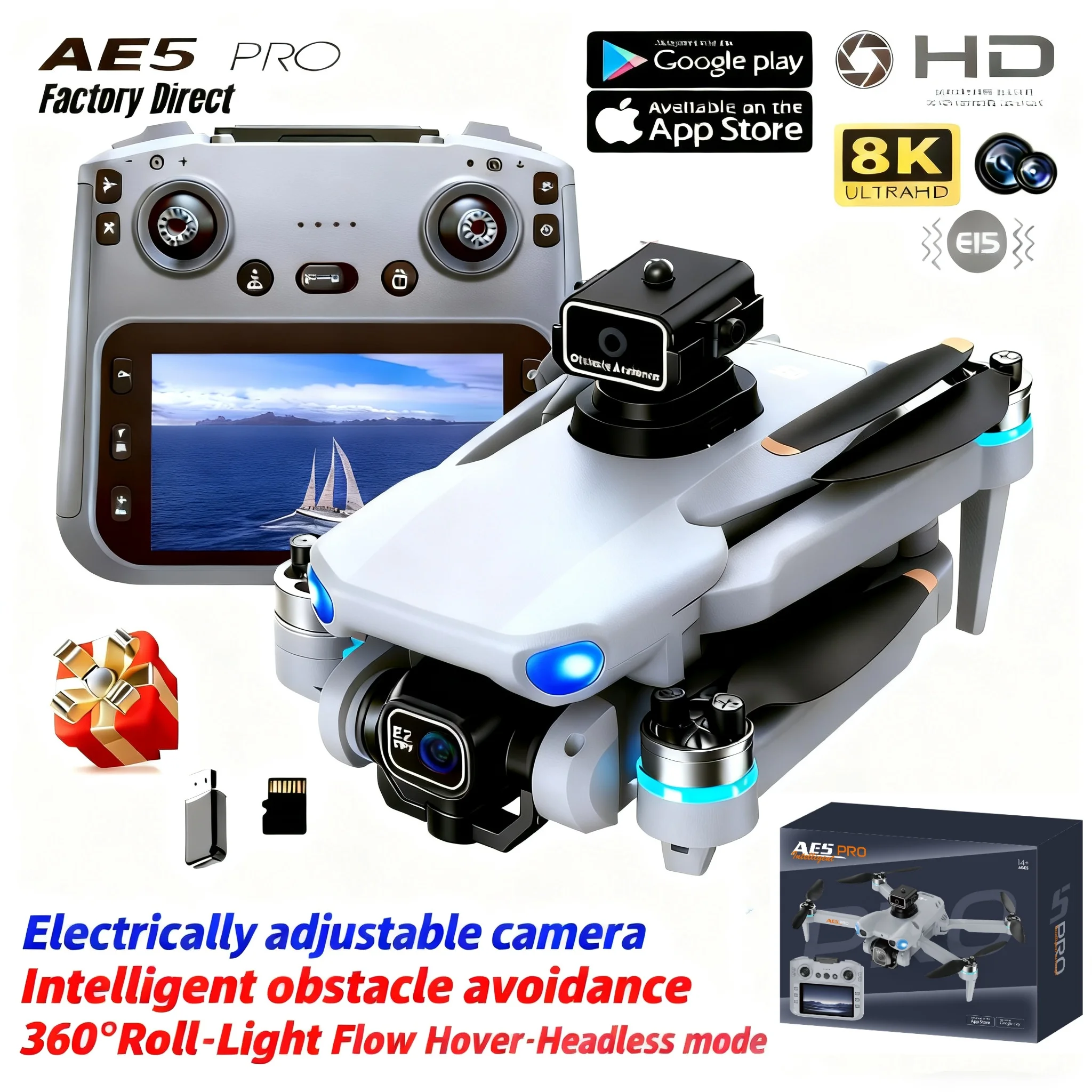 Drone Kit Tricopter - AE5 Pro Drohne 8K HD 4,5-Zoll-Bildschirm-Steuerung